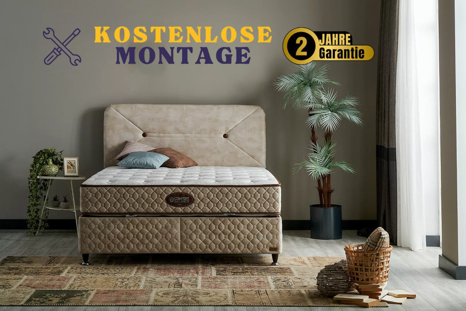 gowoll Boxspringbett 90x200 inkl. Kopfteil und 8 Schichten Matratze Comfort günstig online kaufen