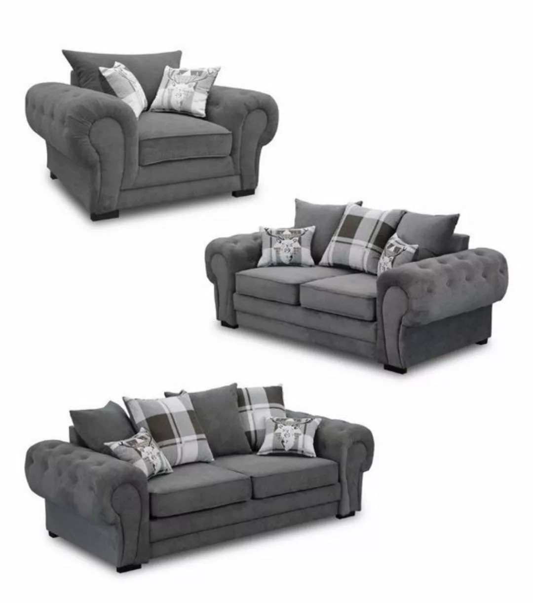 JVmoebel Sofa Sofagarnitur 3+2+1 Chesterfield-Möbel Textil im italienischen günstig online kaufen