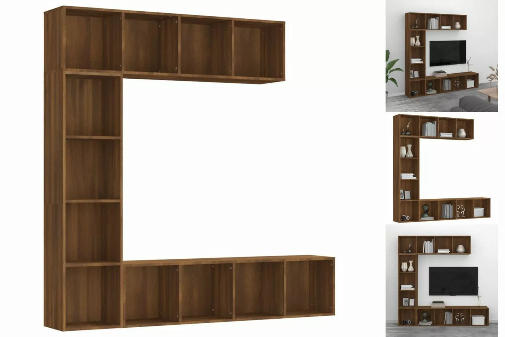 vidaXL TV-Schrank 3-tlg Bücherregal-TV-Schrank-Set Braun Eichen-Optik günstig online kaufen