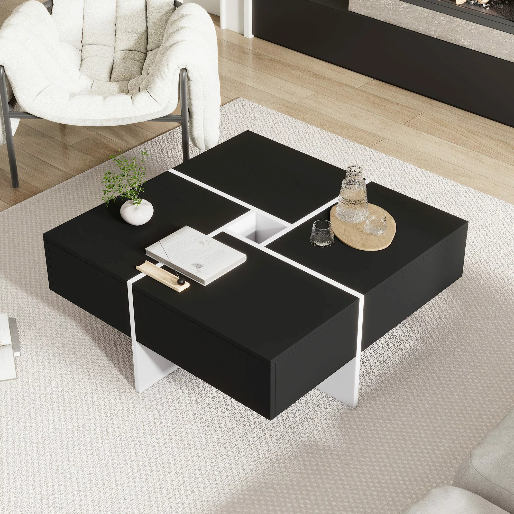 HAUSS SPOLE Couchtisch quadratisches, Schwarz-weißes Design günstig online kaufen