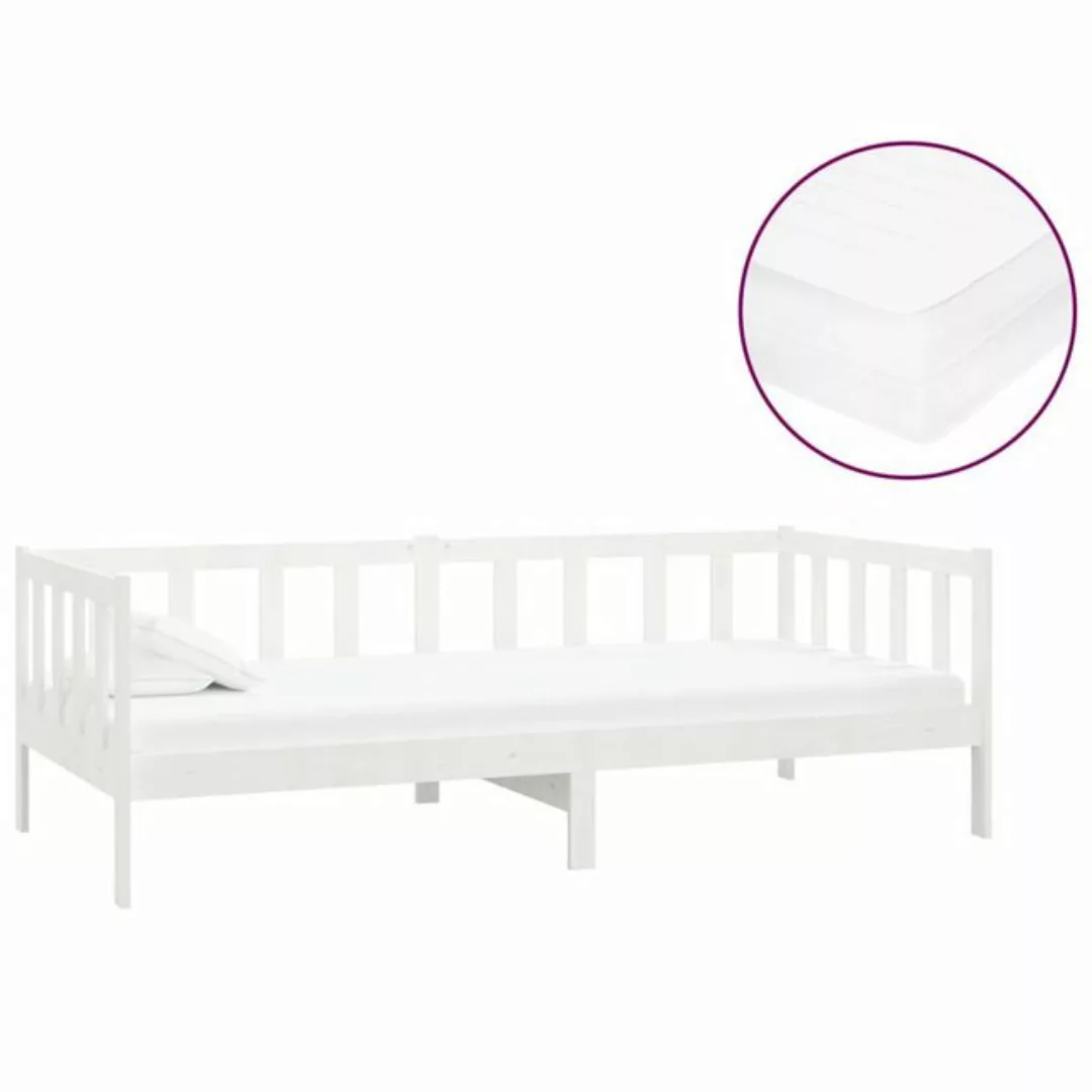 vidaXL Bett Tagesbett mit Matratze 90x200 cm Weiß Kiefer Massivholz günstig online kaufen