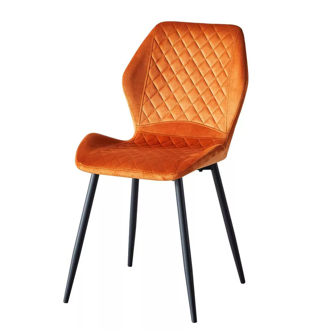 Esstischstuhl Orange aus Samt Gestell aus Metall (4er Set) günstig online kaufen