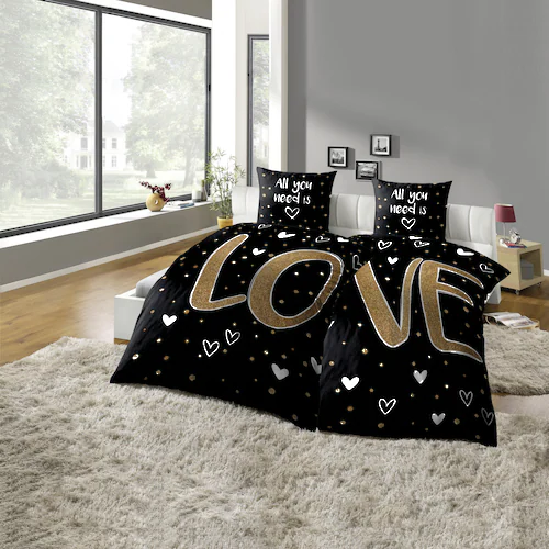 KiNZLER Partnerbettwäsche Partnerbettwäsche 4-teilig "Love", Microfaser, günstig online kaufen