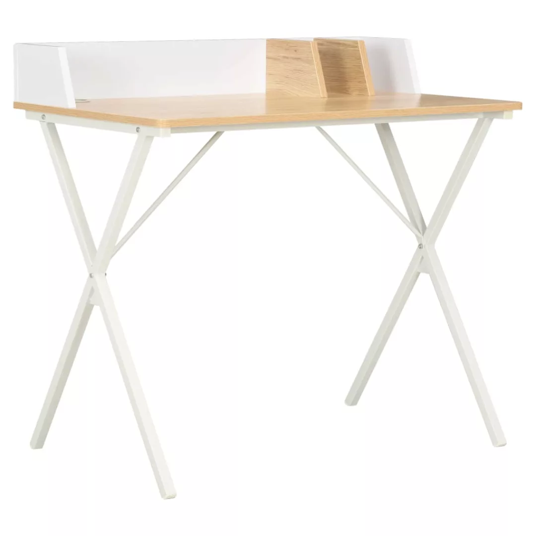 Schreibtisch Weiß Und Natur 80x50x84 Cm günstig online kaufen