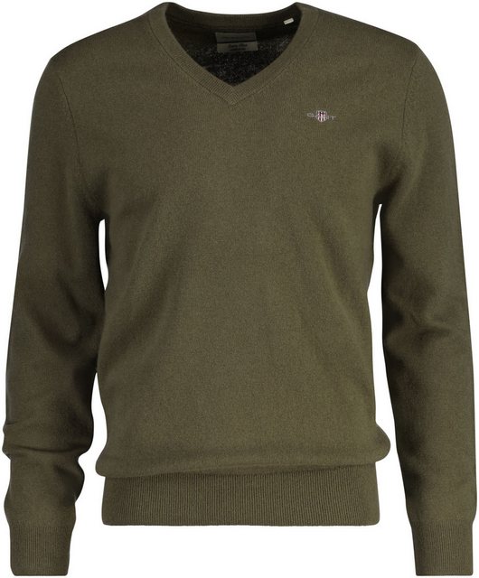 Gant V-Ausschnitt-Pullover EXTRAFINE LAMBSWOOL V-NECK mit Logostickerei günstig online kaufen