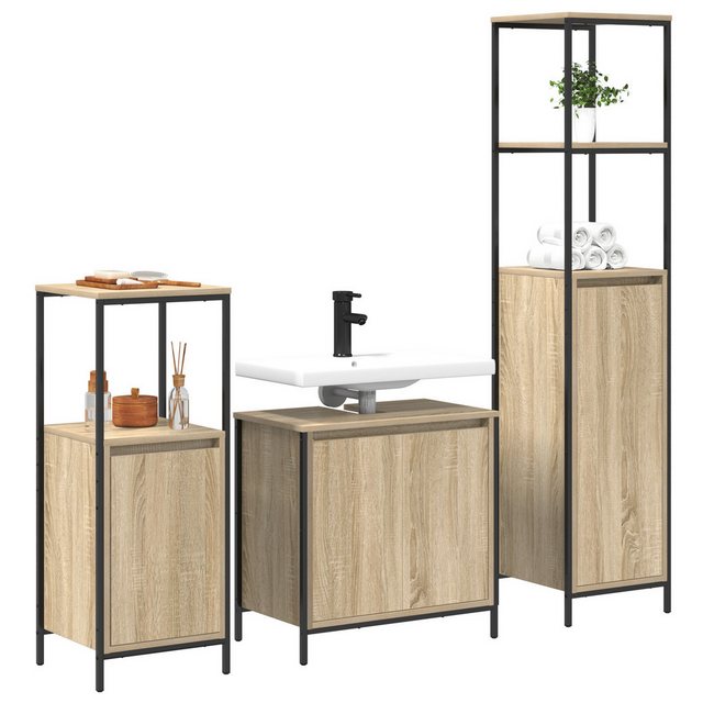 vidaXL Badezimmerspiegelschrank Badezimmer Möbel Set Set aus 3 Sonoma-Eiche günstig online kaufen