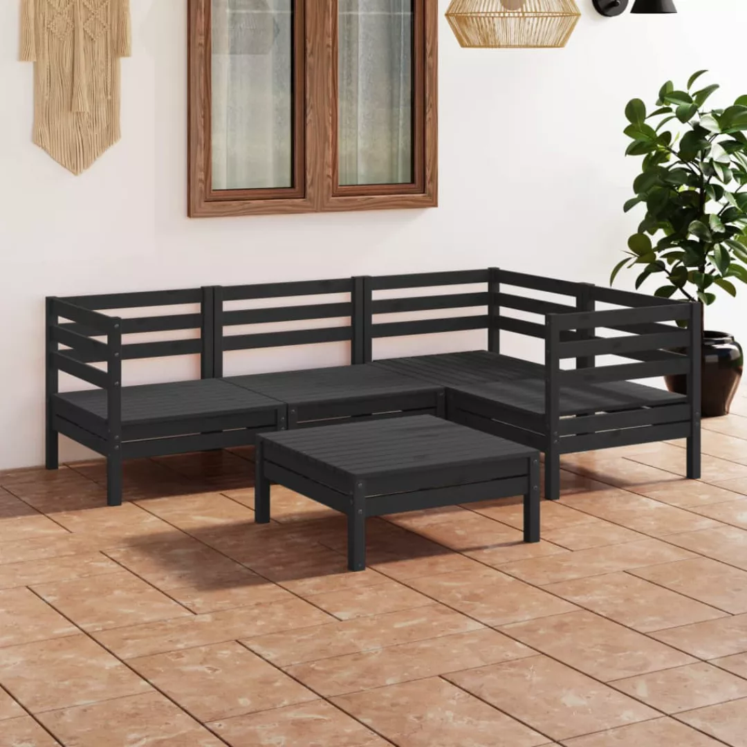 5-tlg. Garten-lounge-set Massivholz Kiefer Schwarz günstig online kaufen