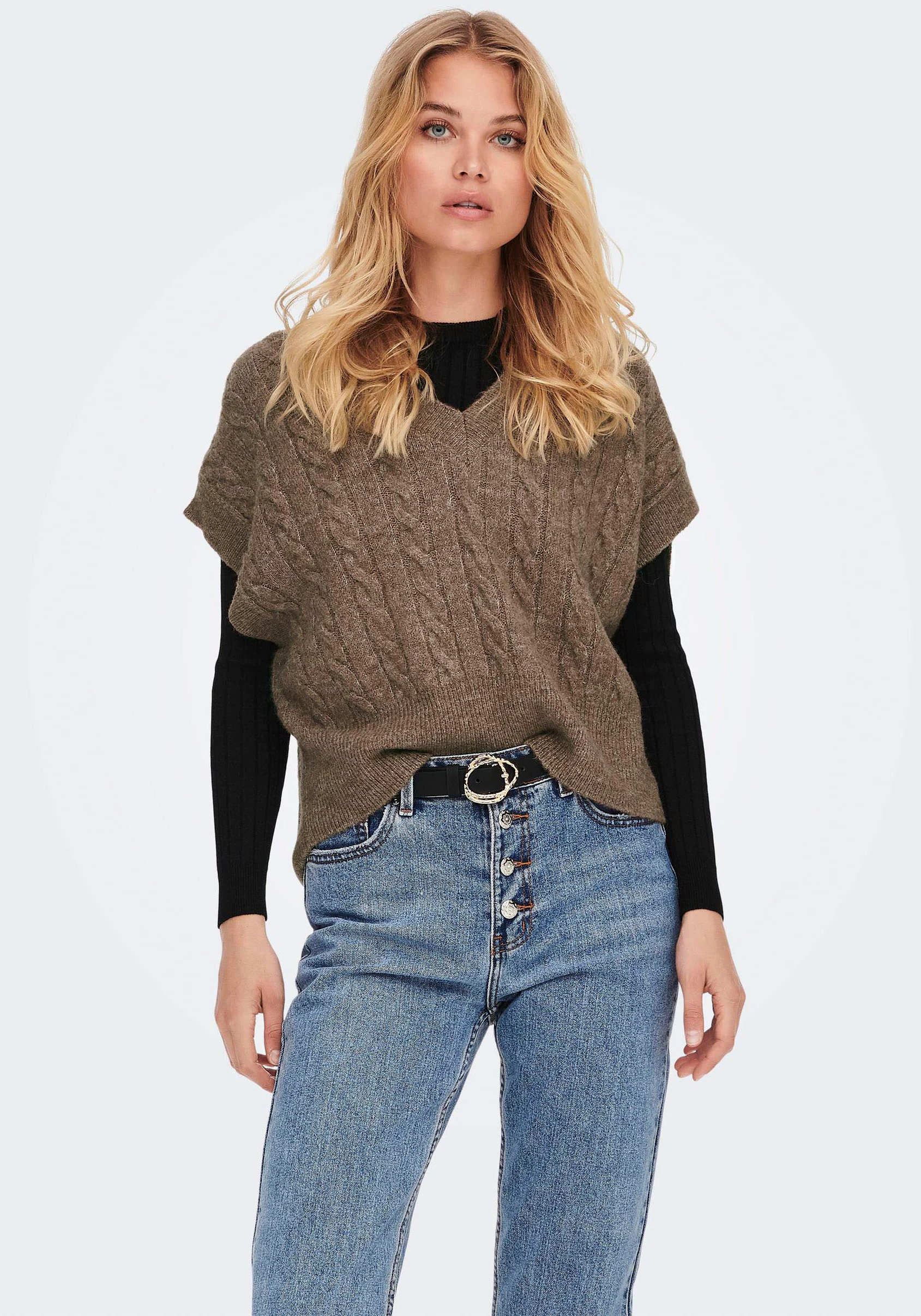 ONLY Strickpullover Strick Pullunder V-Neck Pullover ONLMELODY 6380 in Brau günstig online kaufen