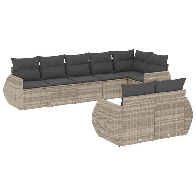 vidaXL Sofaelement 8-tlg. Garten-Sofagarnitur mit Kissen Hellgrau Poly Ratt günstig online kaufen