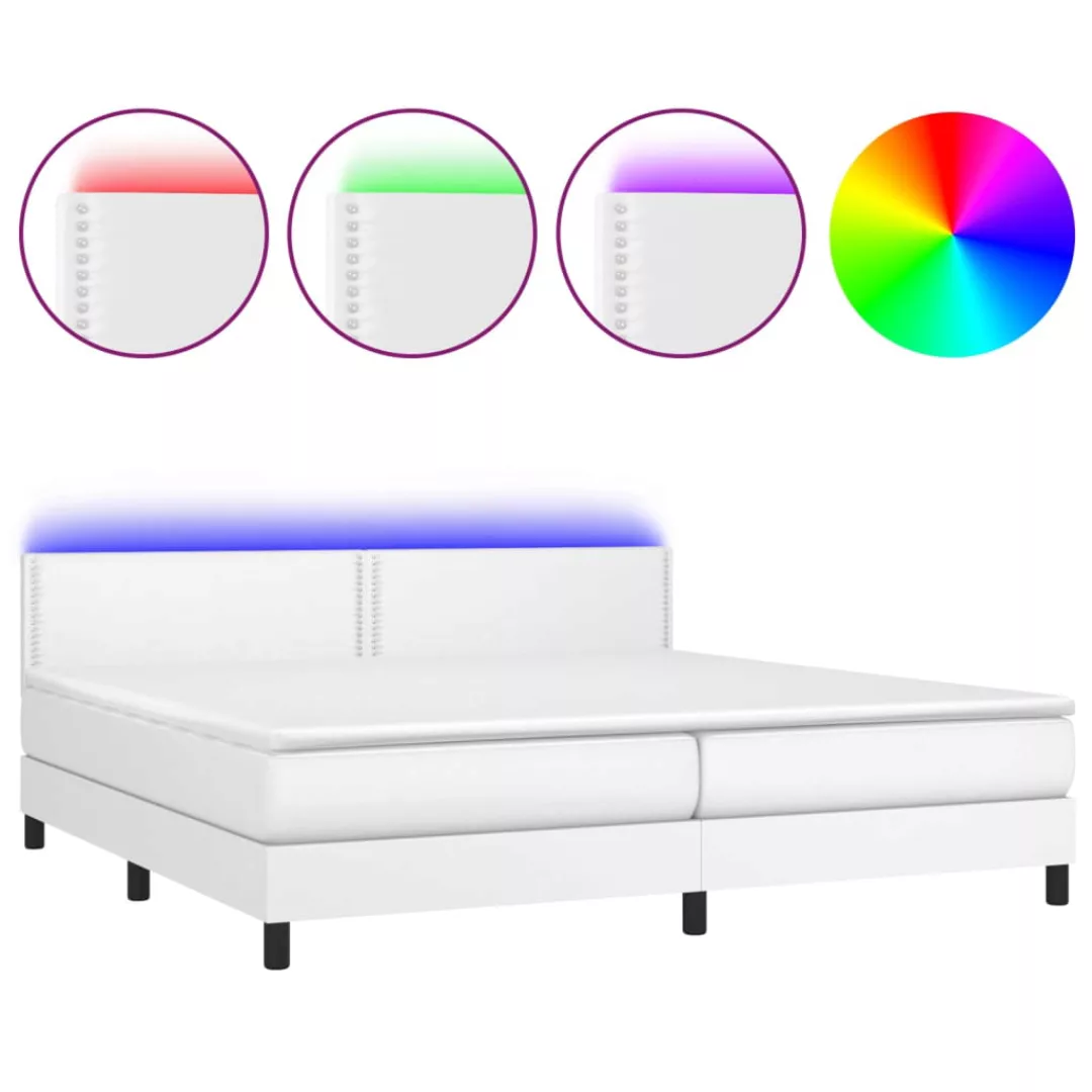 Vidaxl Boxspringbett Mit Matratze & Led Weiß 200x200 Cm Kunstleder günstig online kaufen