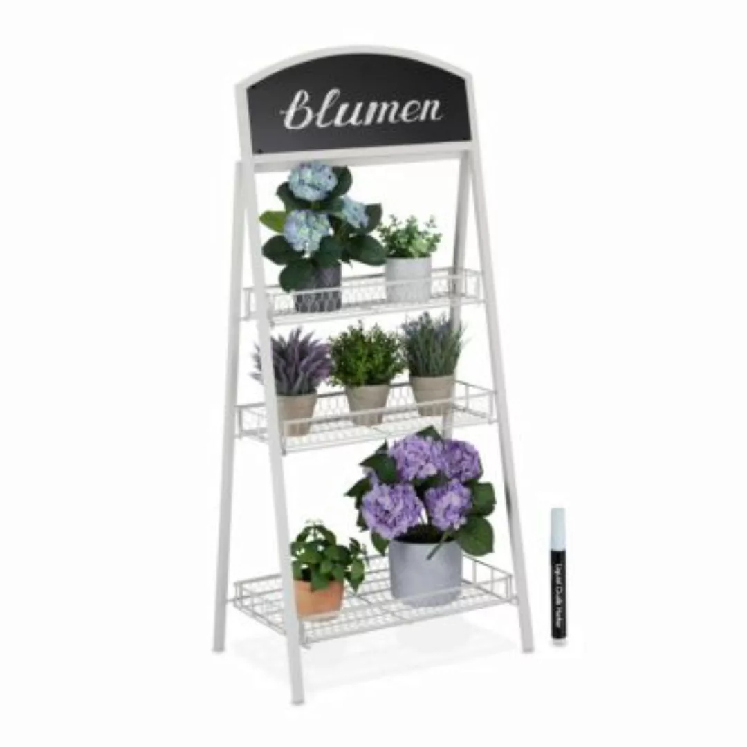 relaxdays Weiße Blumentreppe Metall mit Tafel weiß günstig online kaufen