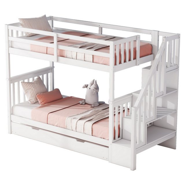 Flieks Etagenbett, Kinderbett Hochbett 90x200cm mit Stautreppe und Ausziehb günstig online kaufen