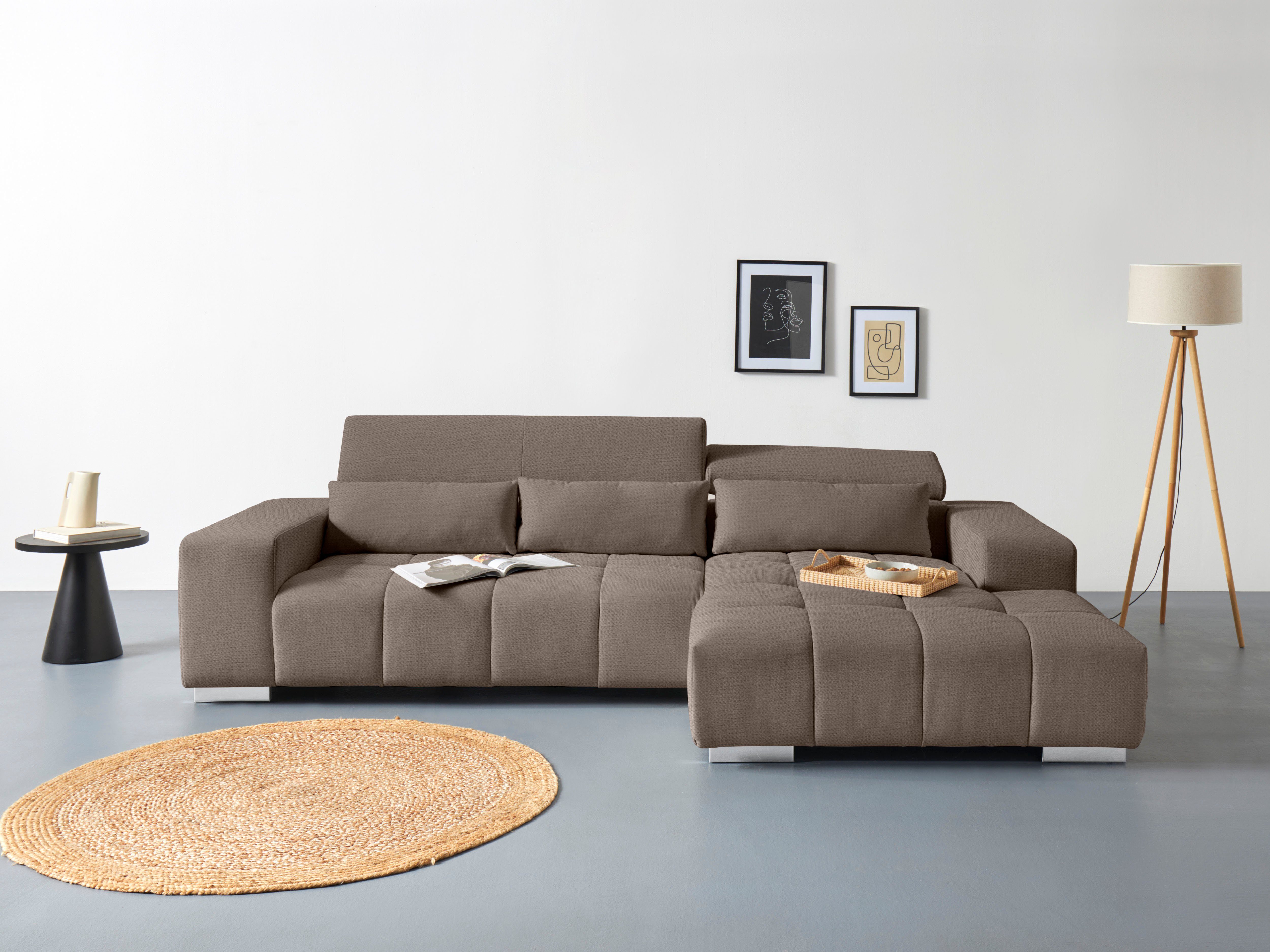 COTTA Ecksofa "Orion L-Form", mit Kopfteilverstellung & 3 Nierenkissen günstig online kaufen