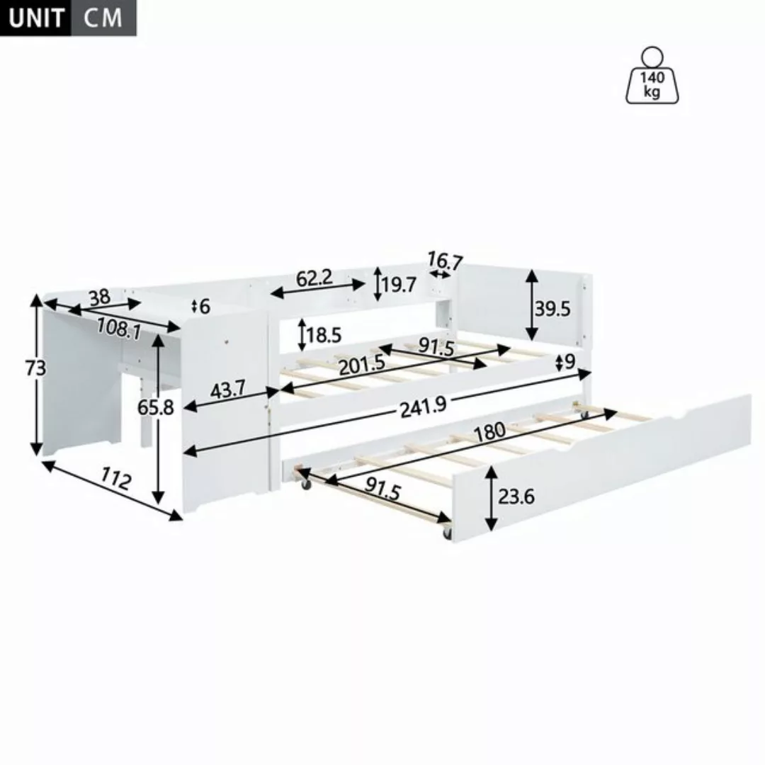 TavilaEcon Kinderbett Flachbett Holzbett aus Kiefer mit Schreibtisch für 2 günstig online kaufen