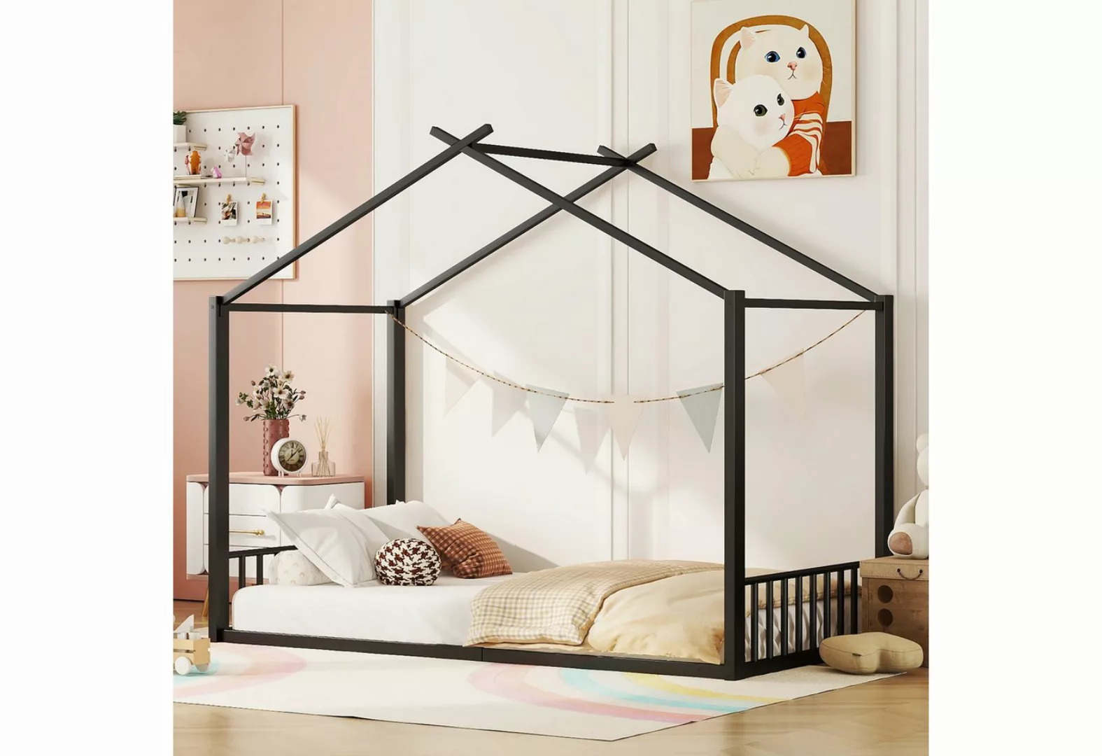 MODFU Metallbett Flachbett, Eisenrahmenbett, Kinderbett, Hausleiste (90*200 günstig online kaufen