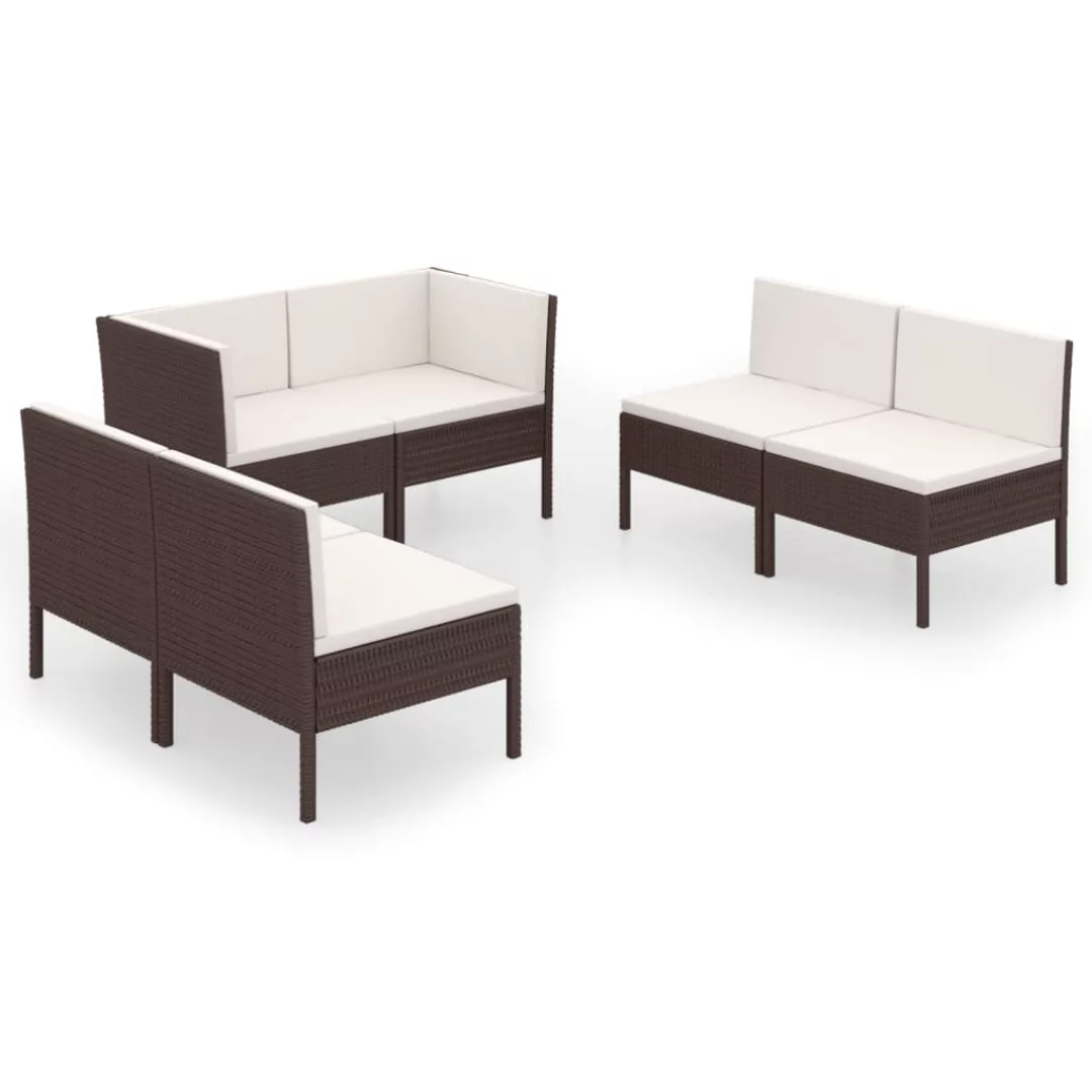 6-tlg. Garten-lounge-set Mit Auflagen Poly Rattan Braun günstig online kaufen