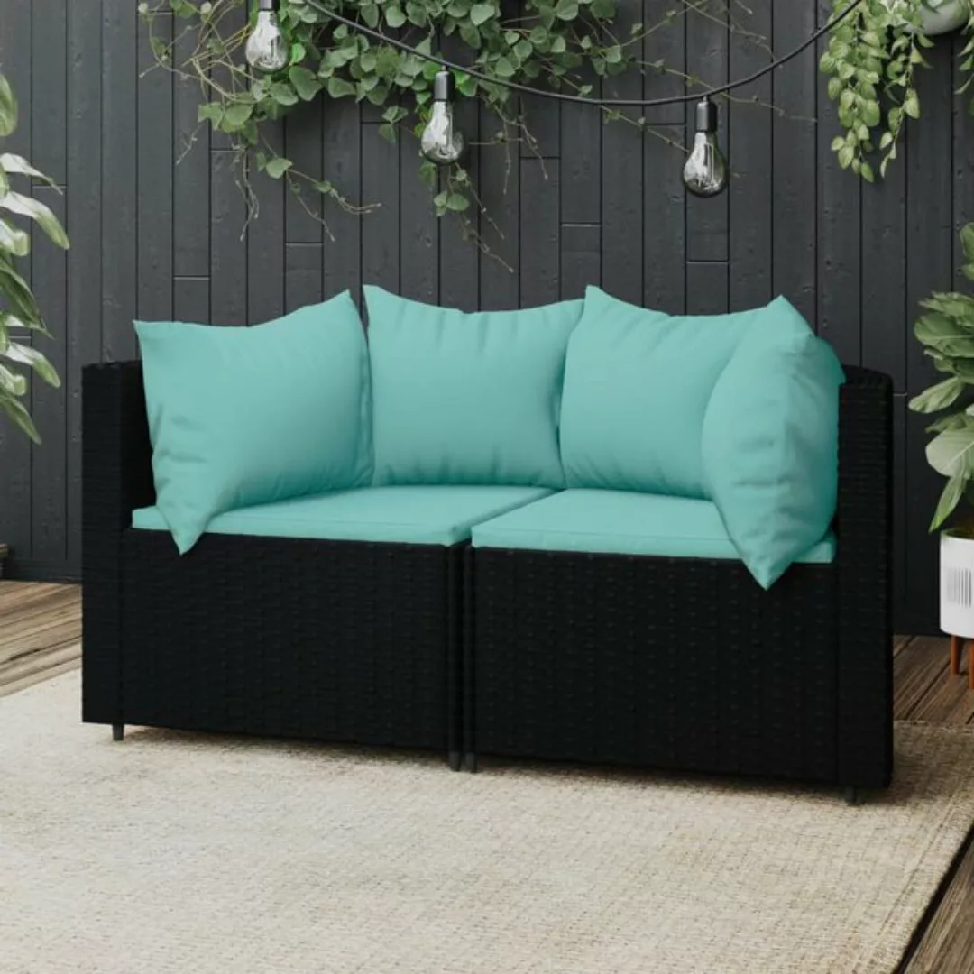 vidaXL Loungesofa Garten-Ecksofas mit Kissen 2 Stk. Schwarz Poly Rattan, 1 günstig online kaufen