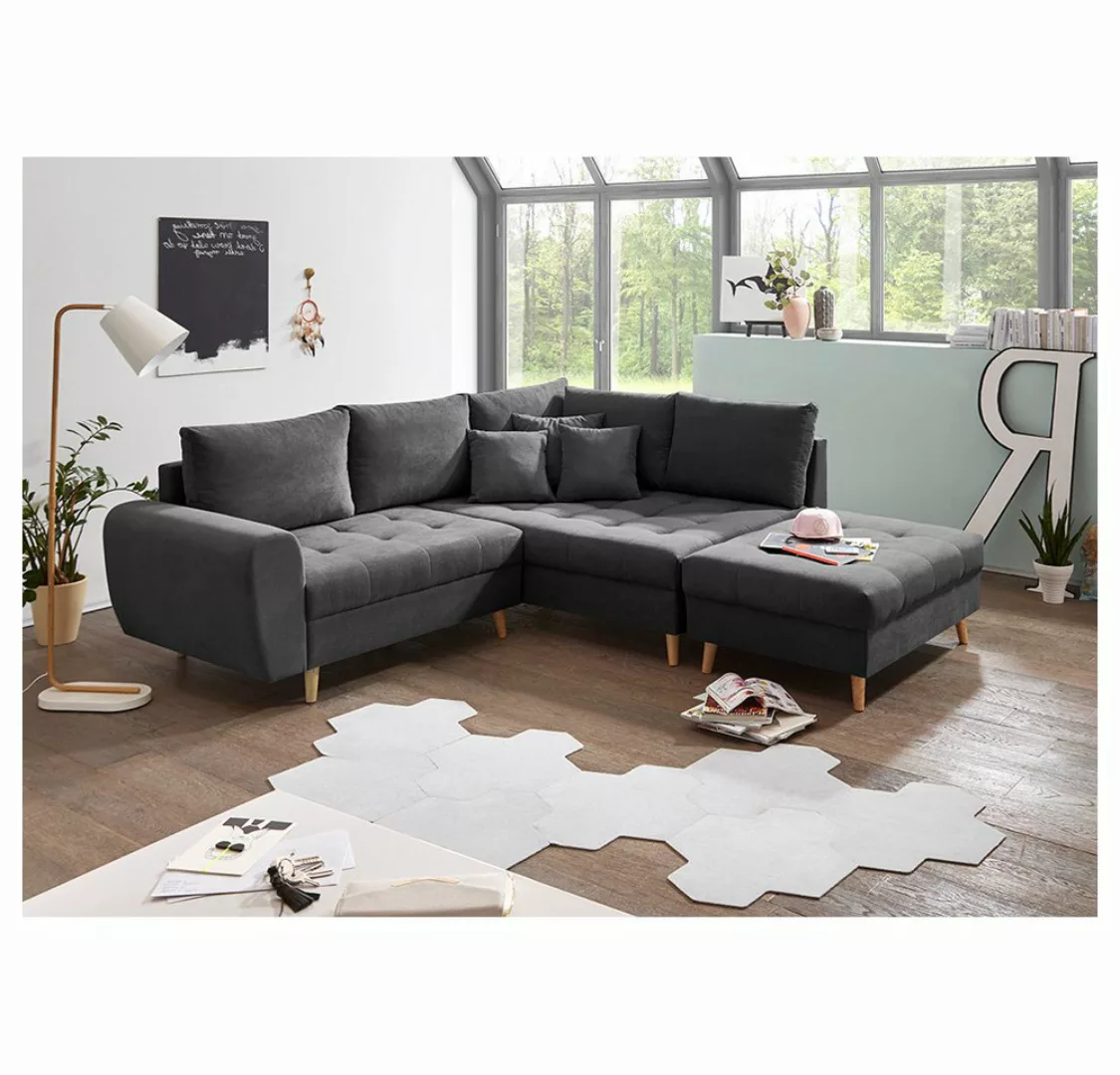 Lomadox Ecksofa AREZZO-09, anthrazit Polstergarnitur inkl. Kissen 249x94x17 günstig online kaufen