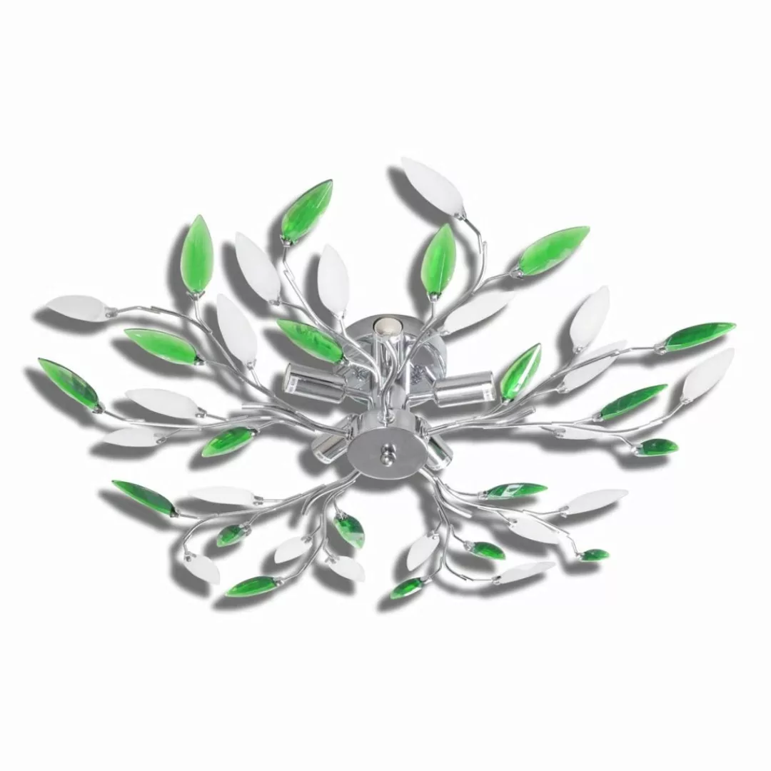 Deckenlampe Güne Und Weiße Blätterranken Mit Acryl-blättern 5x E14 günstig online kaufen