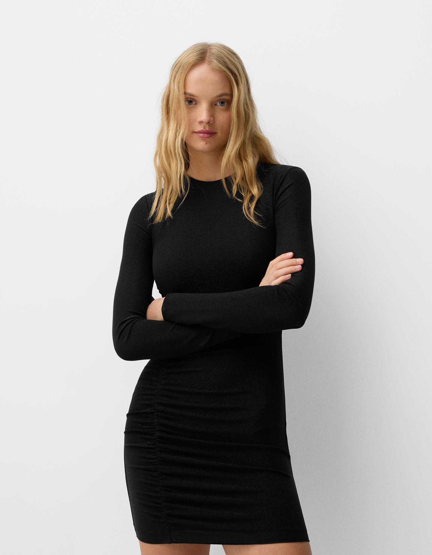 Bershka Minikleid Mit Langen Ärmeln Und Glitzer Damen Xs Schwarz günstig online kaufen