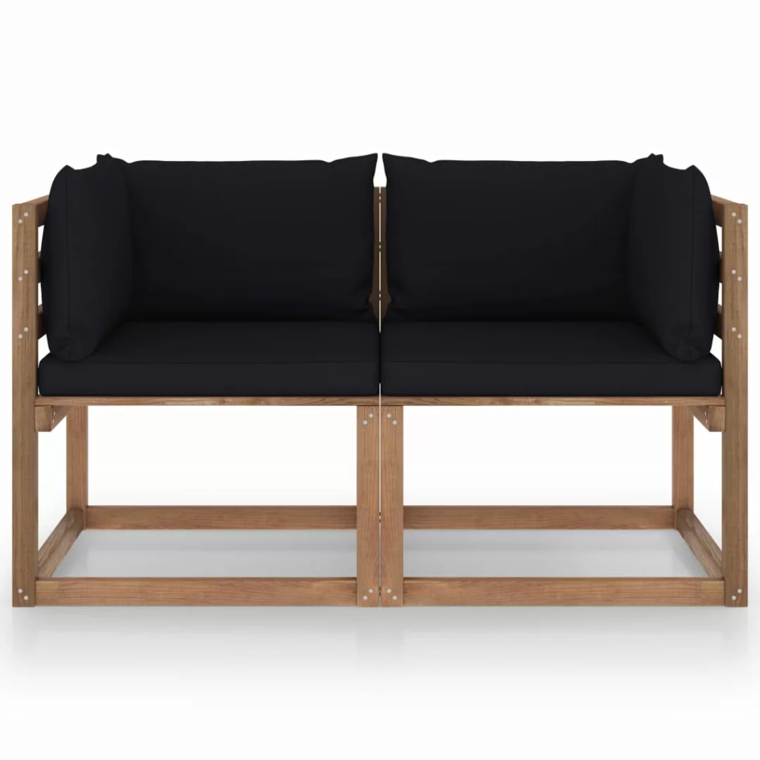 Garten-palettensofa 2-sitzer Mit Kissen Schwarz Kiefernholz günstig online kaufen