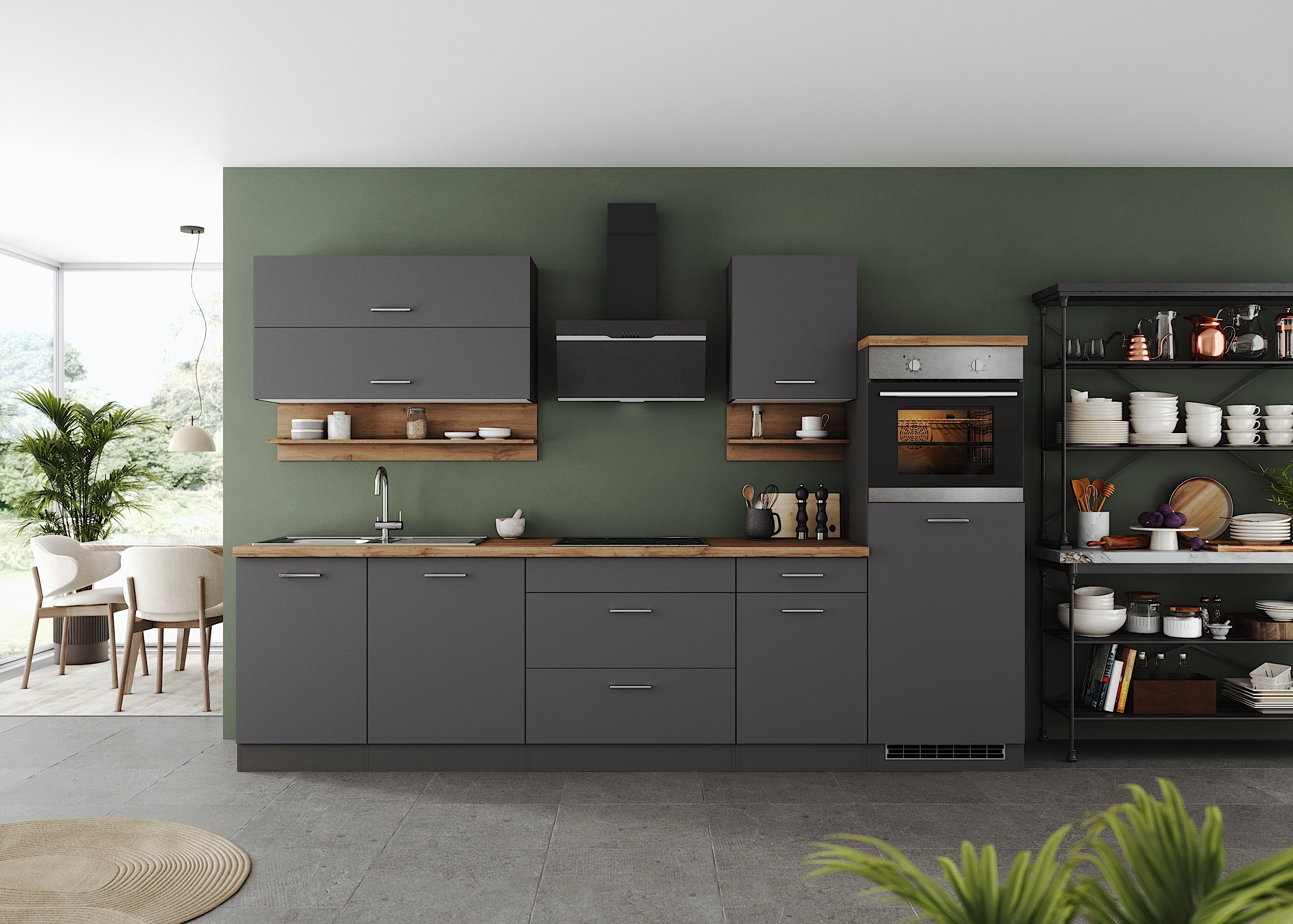 KOCHSTATION Küchenzeile "KS-Milan", 300 cm breit, robuste Metallauszüge, vi günstig online kaufen