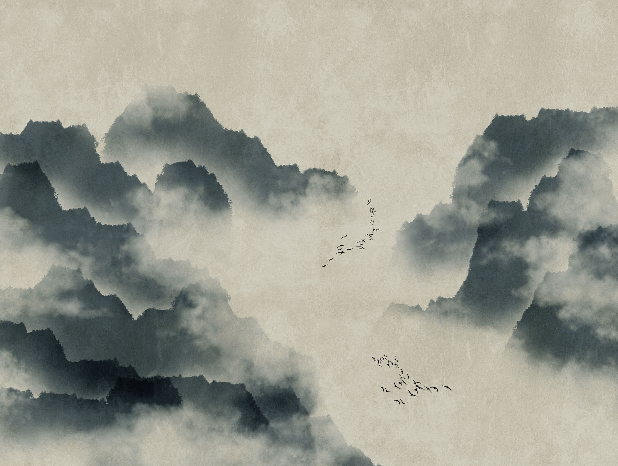 Bricoflor Fototapete Japanische Landschaft Mit Vögeln Asiatische Tapete Mit günstig online kaufen