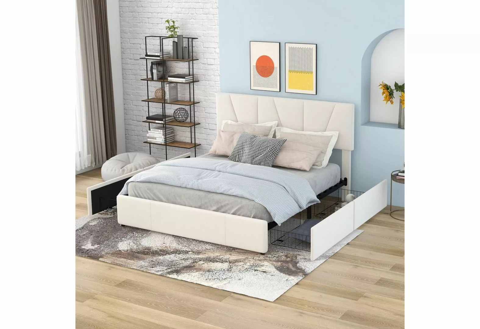 Celya Polsterbett Doppelbett Bettgestell 140x200cm, Polster Plattform Bett günstig online kaufen