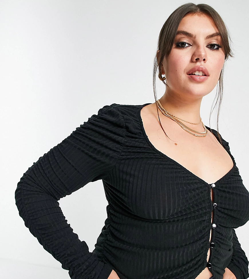 River Island Plus – Strickjacke in Schwarz mit Raffungen vorne günstig online kaufen