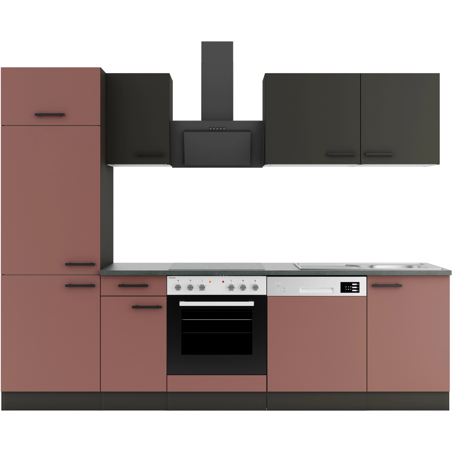OPTIFIT Madrid420/Nizza407 Küchenzeile 270 cm ohne E-Geräte Anthrazit / Ros günstig online kaufen