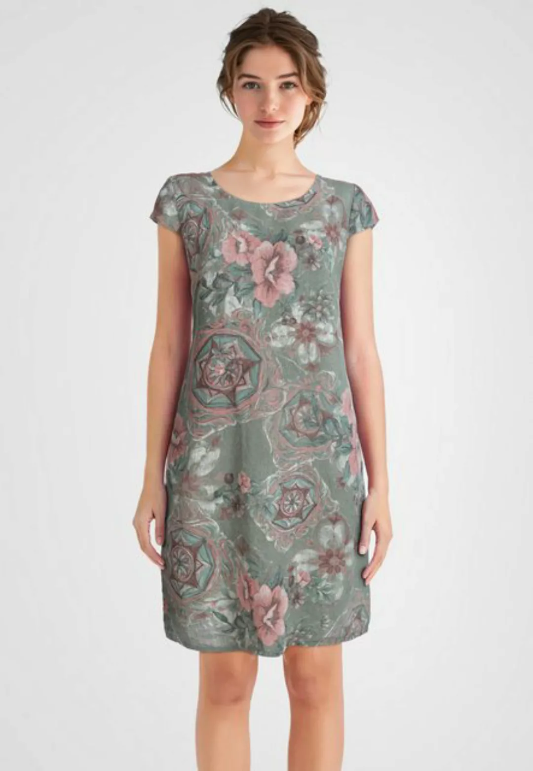 PEKIVESSA Sommerkleid Leinenkleid knielang kurzarm (A-Linie, 1-tlg) mit flo günstig online kaufen