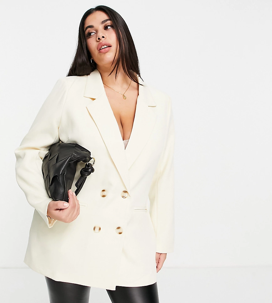 In The Style Plus x Perrie Sian – Kastiger Blazer in Creme-Weiß günstig online kaufen
