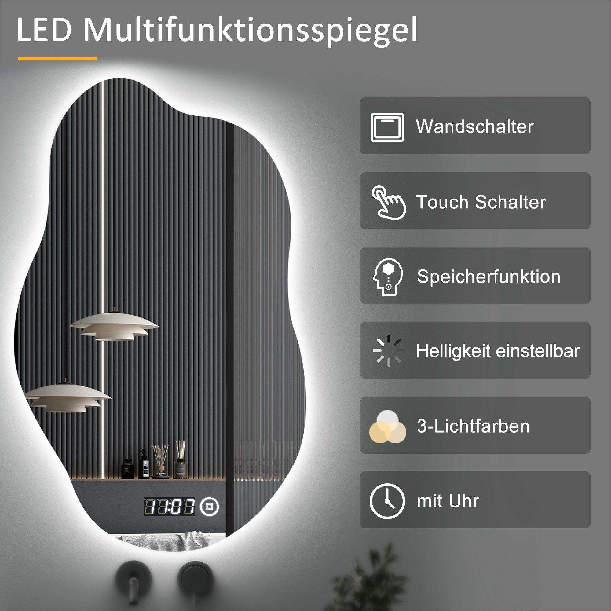 WDWRITTI Badspiegel Led 50x70 80x60 100x60 günstig online kaufen