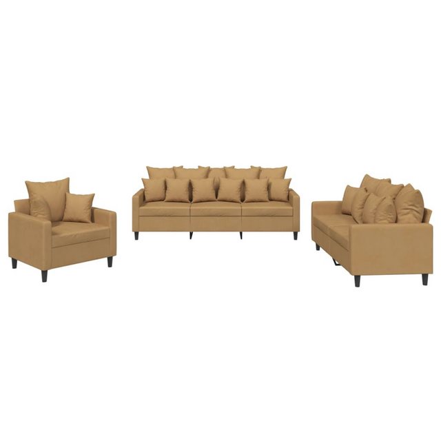 vidaXL Sofa Sofagarnitur Set mit Kissen Stoff, 3-tlg., Braun günstig online kaufen