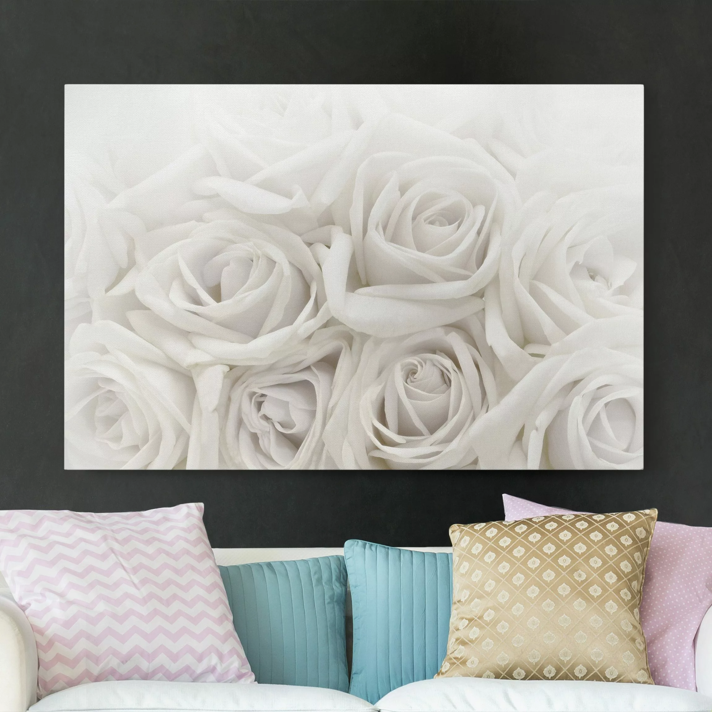 Leinwandbild Blumen - Querformat Weiße Rosen günstig online kaufen