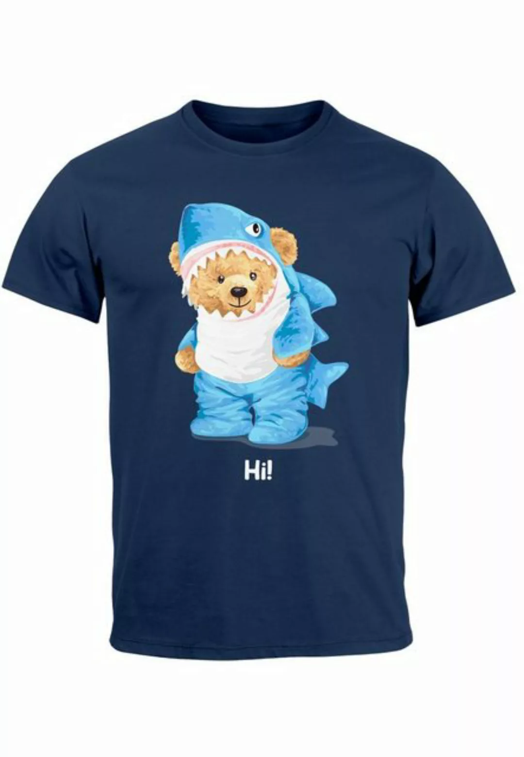 Neverless Print-Shirt Herren T-Shirt Hai Hi Teddy Bär Witz Parodie Printshi günstig online kaufen
