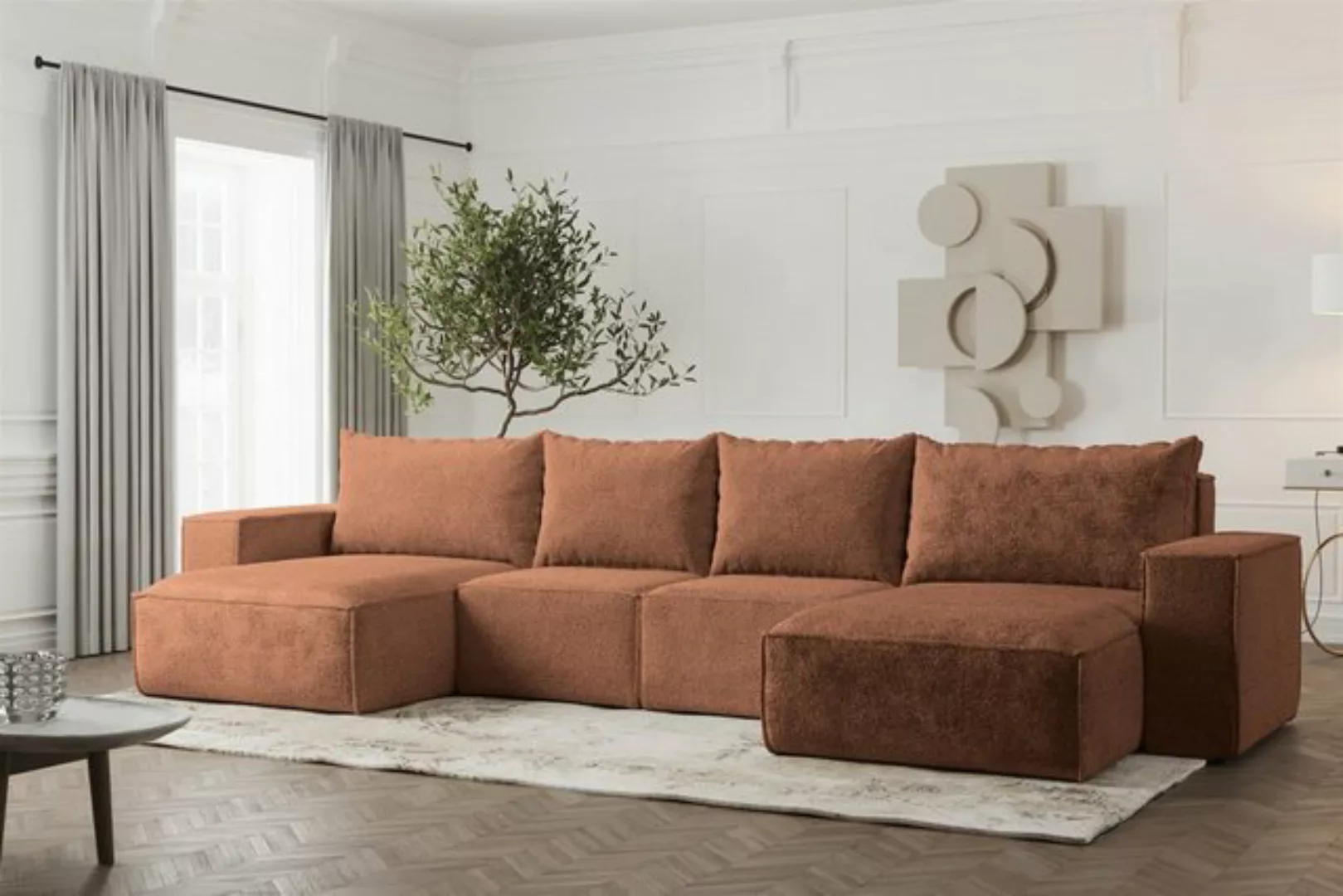 Fun Möbel Wohnlandschaft Sofa U-Form ESTELLE mit Schlaffunktion in Stoff, i günstig online kaufen