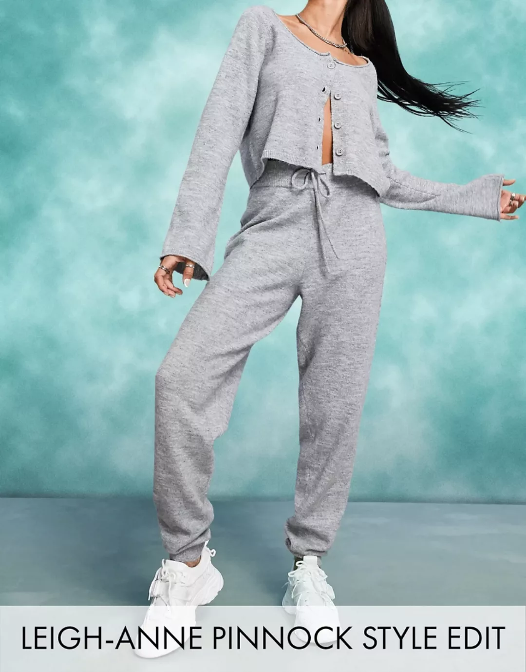 ASOS DESIGN – Gestrickte Jogginghose mit Kordelzug in Grau, Kombiteil günstig online kaufen