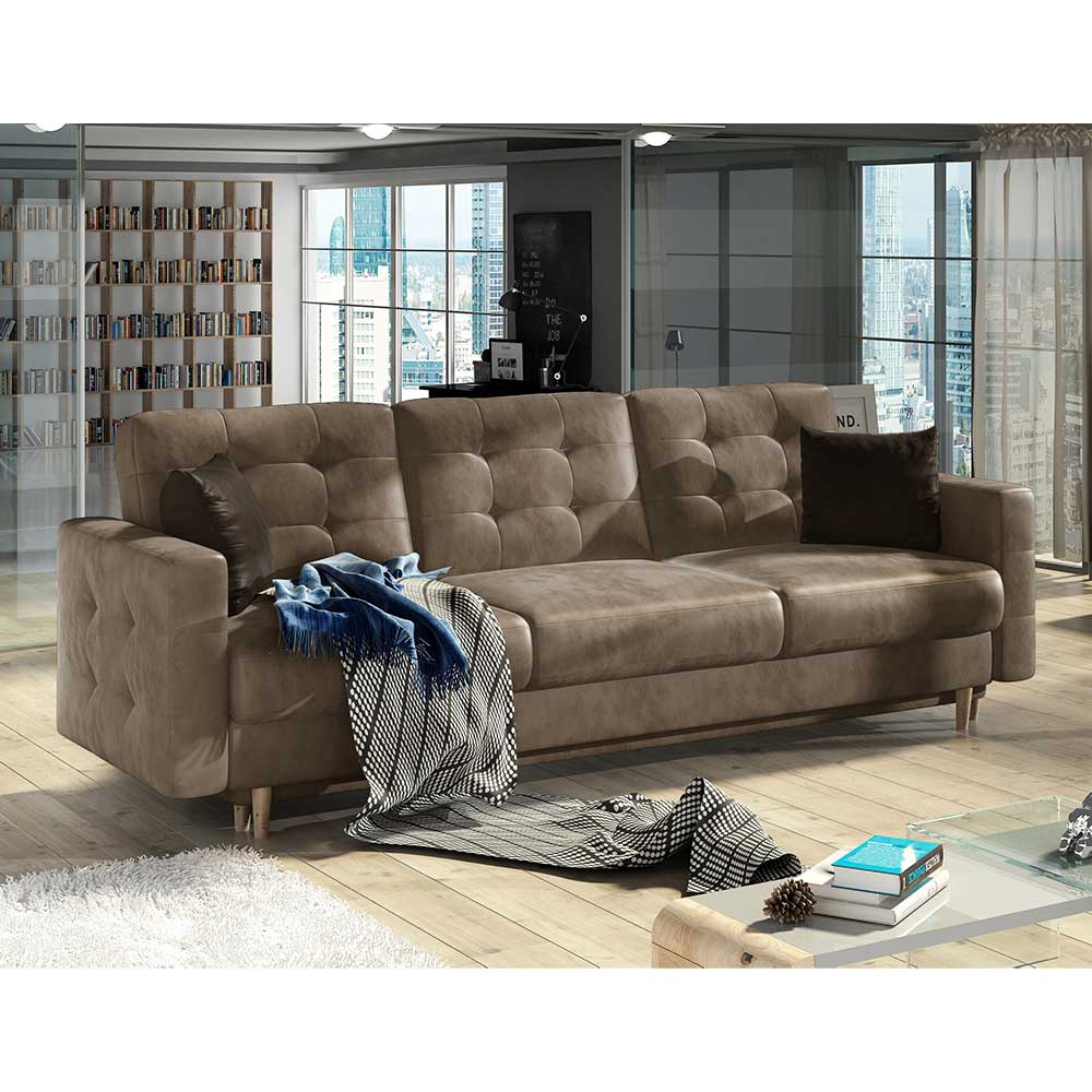 Schlafsofa Sofa in Hellbraun aus Samt günstig online kaufen