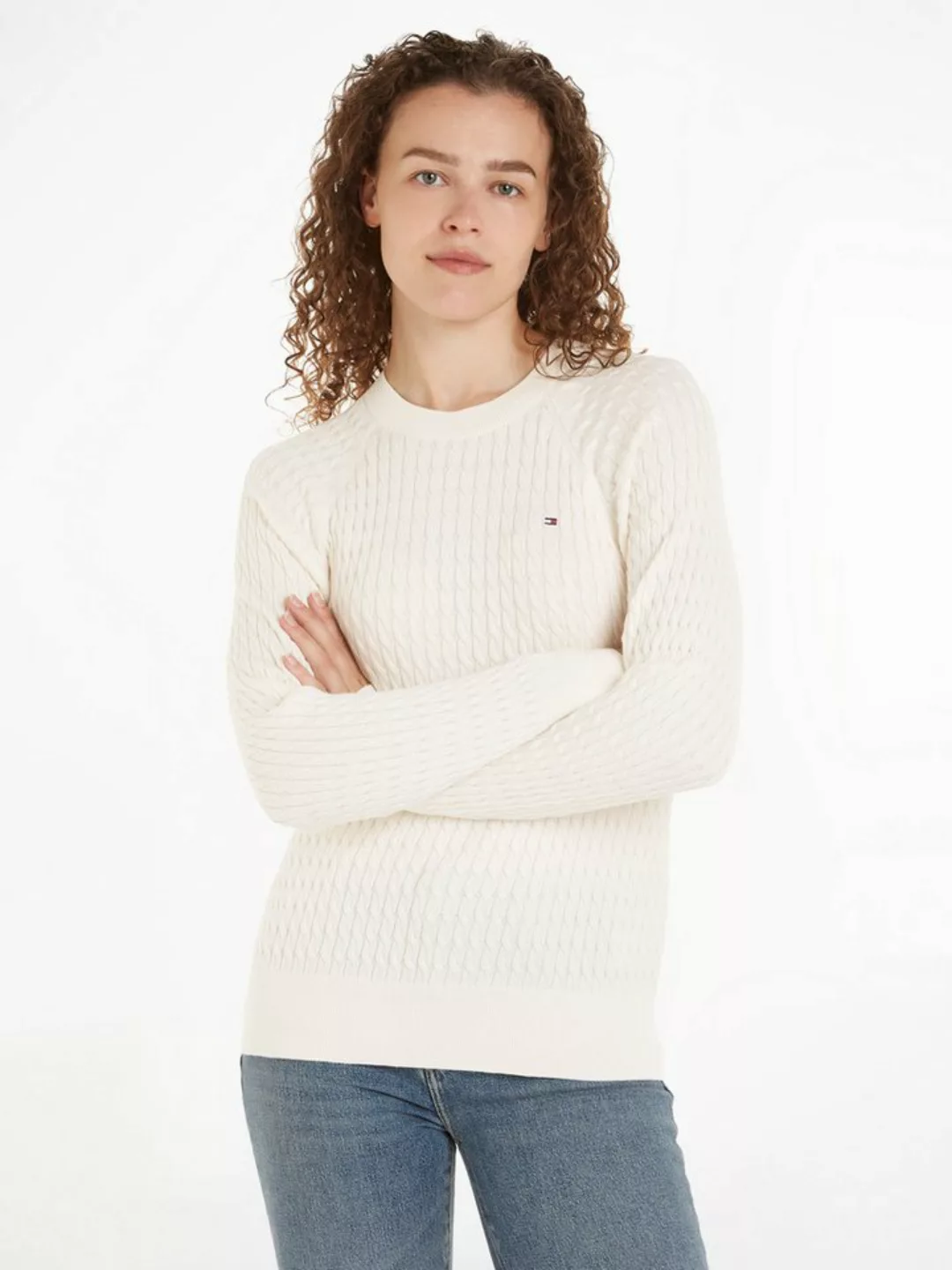 Tommy Hilfiger Rundhalspullover CO CABLE C-NK SWEATER mit Zopfmuster günstig online kaufen