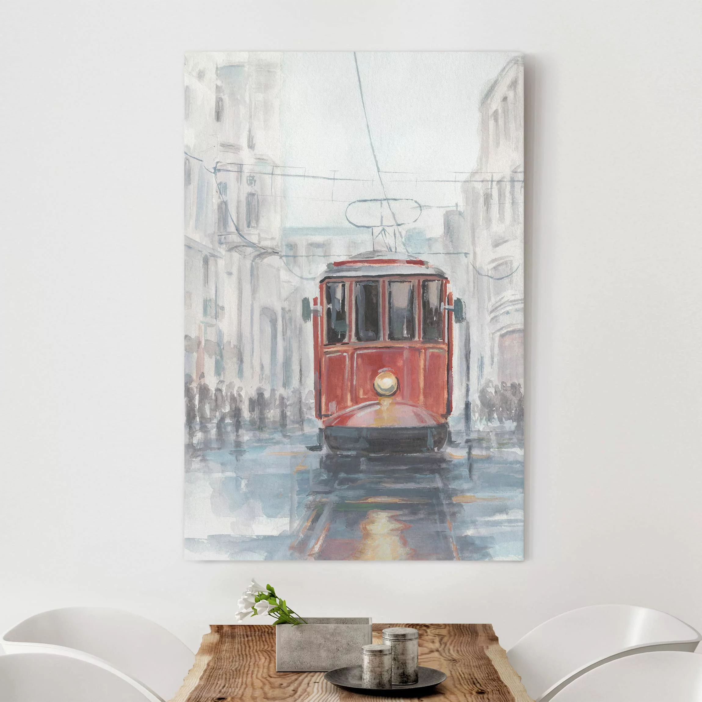 Leinwandbild Architektur & Skyline - Hochformat Straßenbahn-Studie I günstig online kaufen