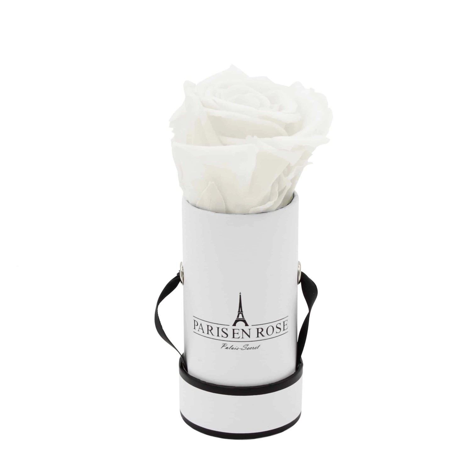 Rosenbox Ø 5 cm Weiß-Schwarz mit einer Weißen Rose günstig online kaufen