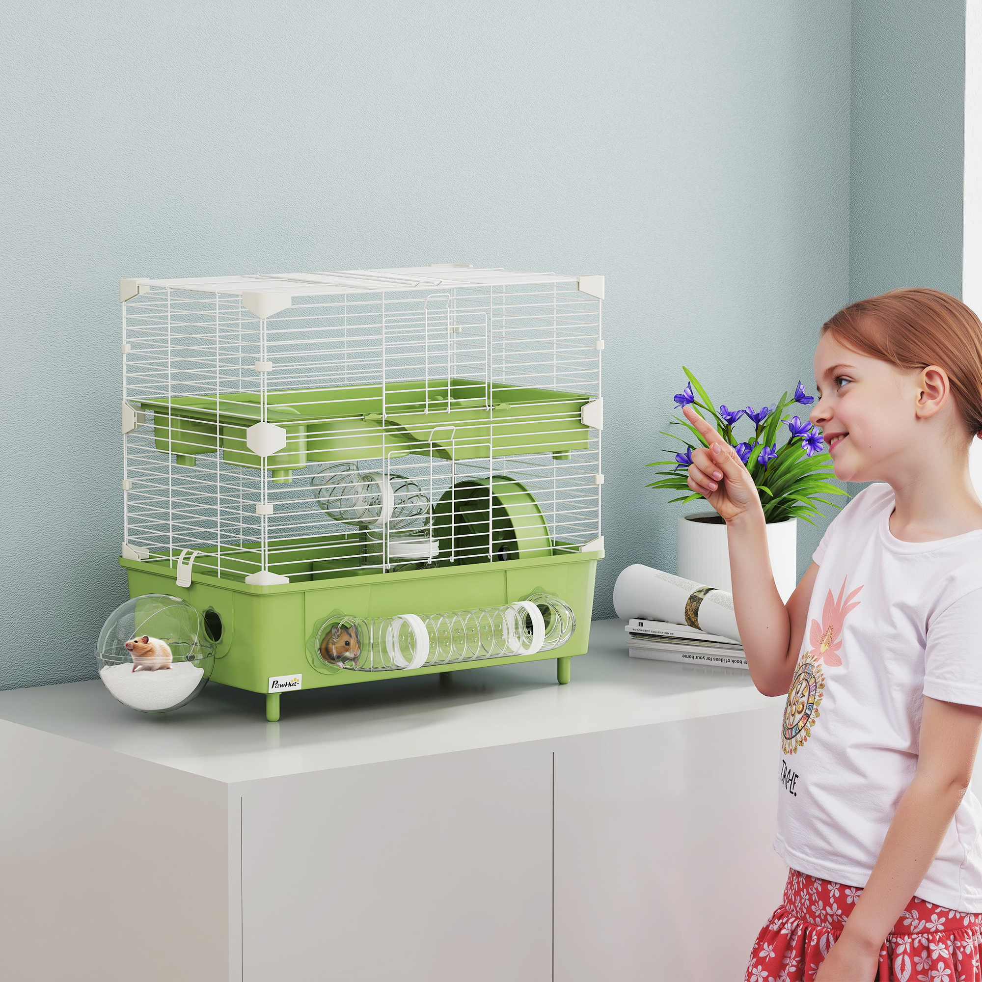 PawHut Hamsterkäfig auf 2 Ebenen und 3 Türen mit Laufrad, Streu und Spielrö günstig online kaufen