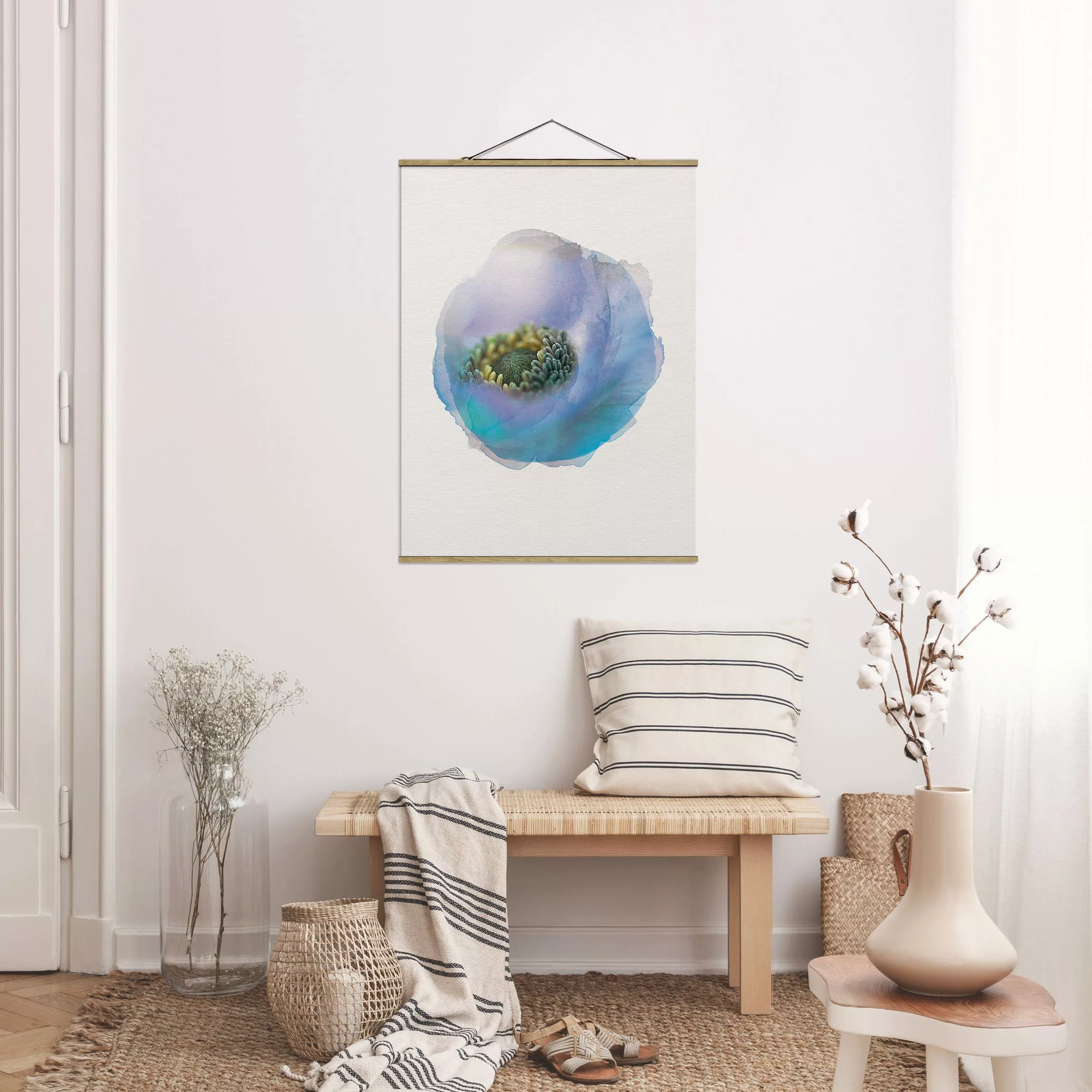 Stoffbild Blumen mit Posterleisten - Hochformat Wasserfarben - Anemone auf günstig online kaufen