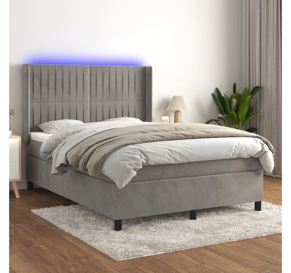 vidaXL Boxspringbett Boxspringbett mit Matratze und LED Samt (140 x 190 cm, günstig online kaufen