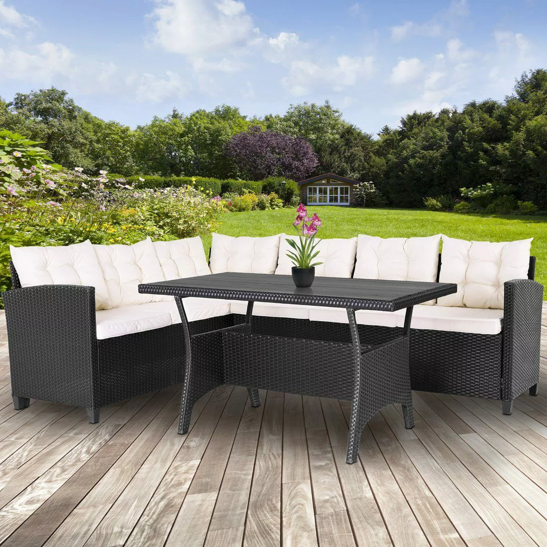 Casaria Gartenlounge-Set Lissabon, Polyrattan WPC Esstisch günstig online kaufen
