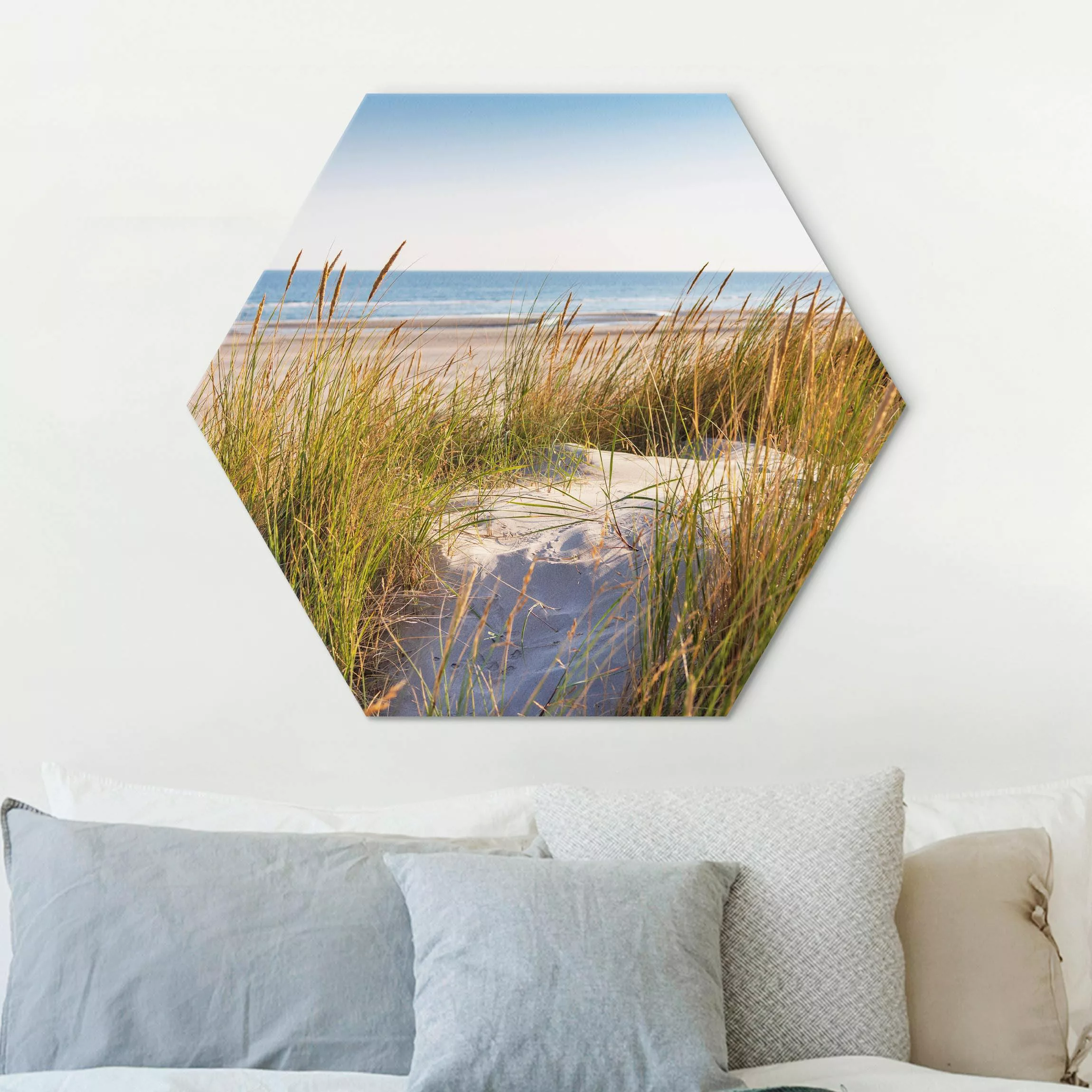 Hexagon-Alu-Dibond Bild Stranddüne am Meer günstig online kaufen