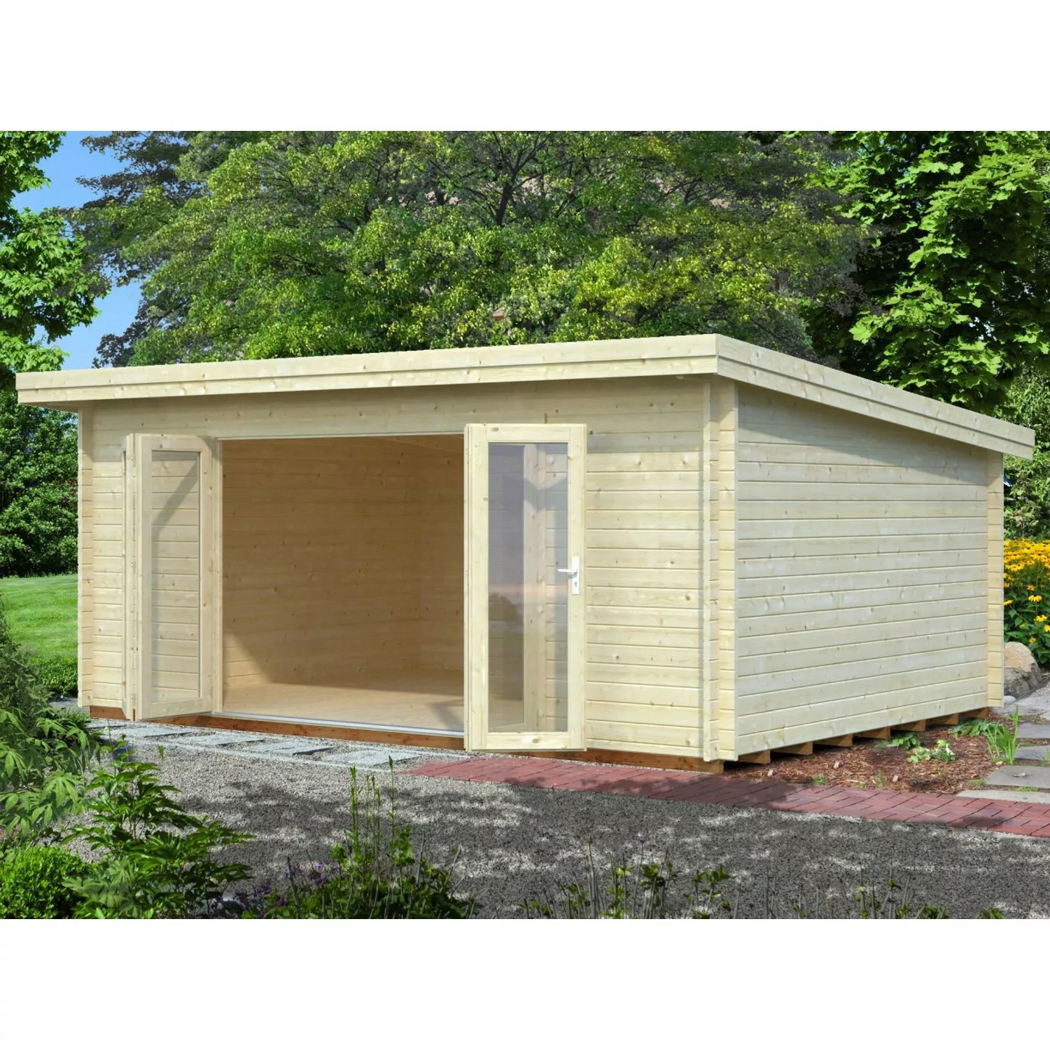 Palmako Lea Holz-Gartenhaus Natur Pultdach Tauchgrundiert 530 cm x 380 cm günstig online kaufen