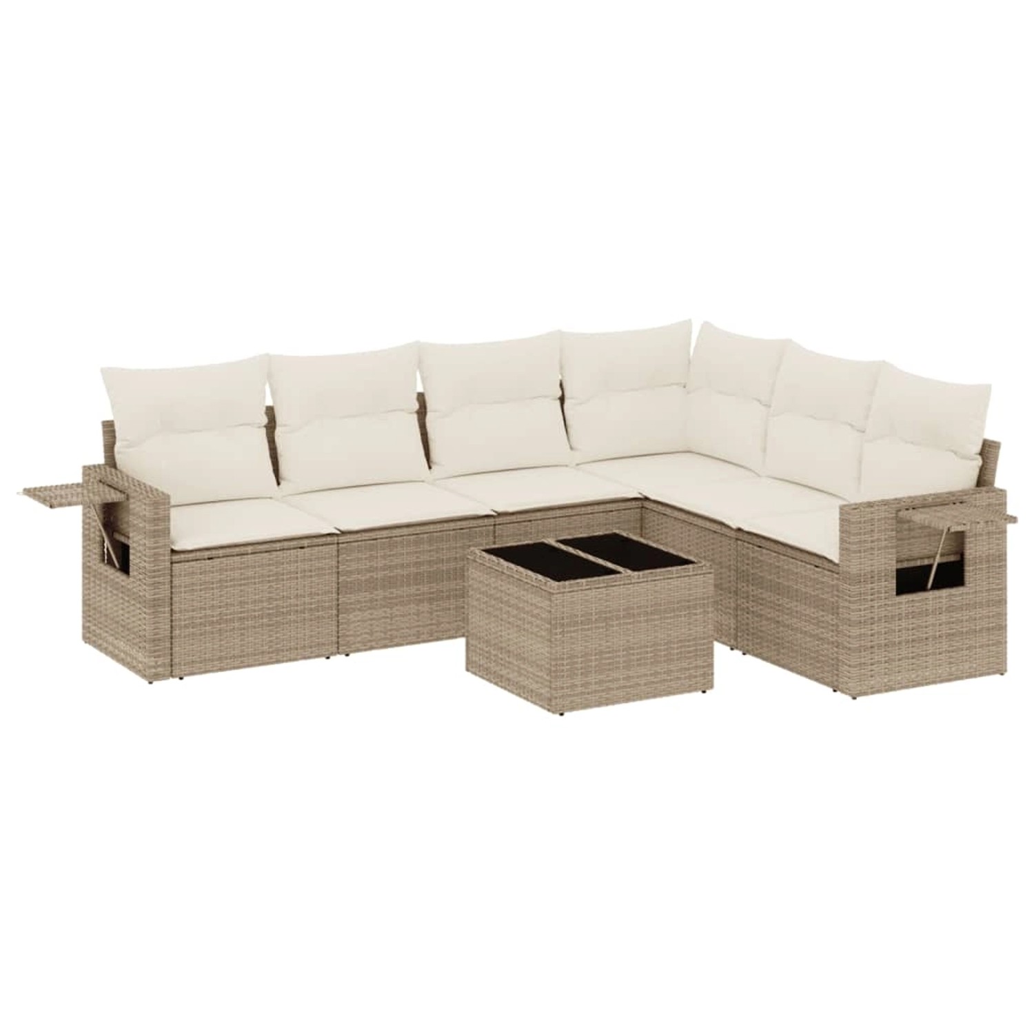 vidaXL 7-Tlg Garten-Sofagarnitur mit Kissen Beige Poly Rattan 3252555 günstig online kaufen
