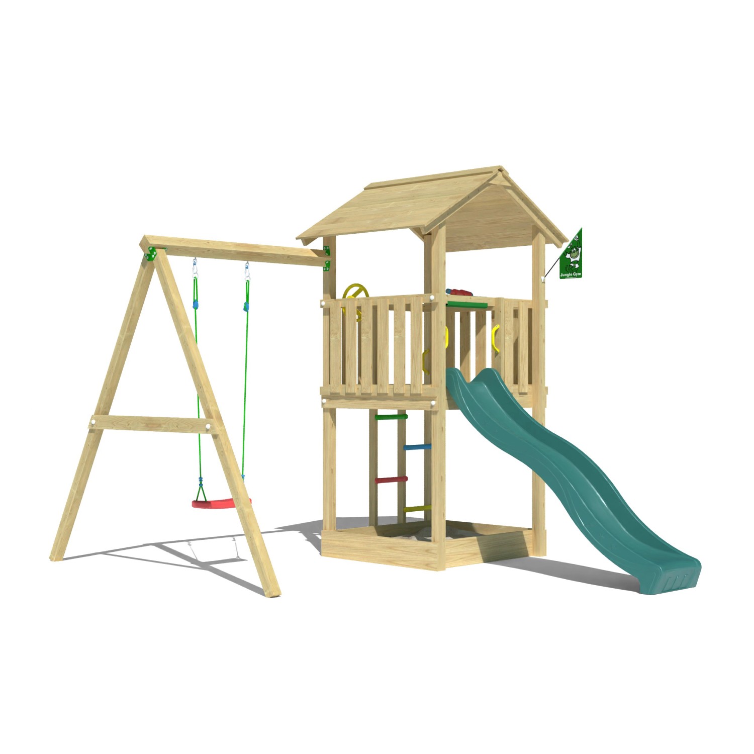 Jungle Gym Spielturm Beacon Holz mit Einzelschaukel Rutsche Dunkelgrün günstig online kaufen